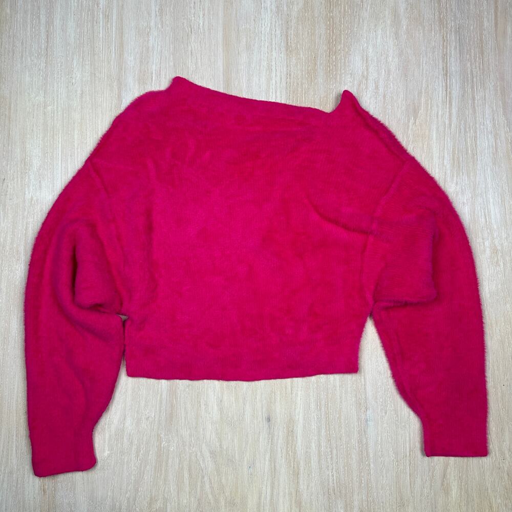 Free People Pink Asymmetric Neck Pullover Oversized Soft Cropped Sweater XS